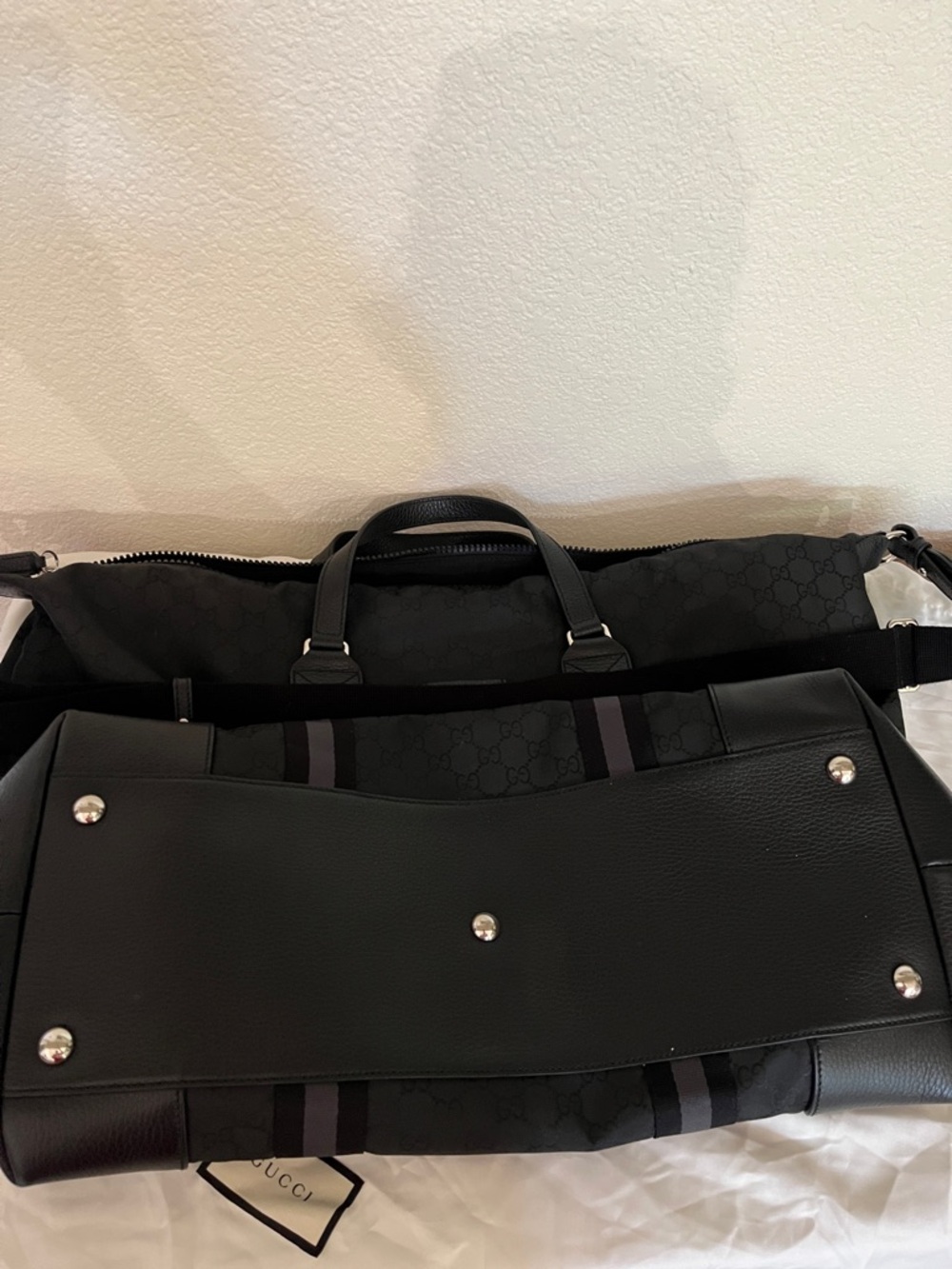 Gucci Black GG nylon Duffel with Dark Stripe Accents - Picture 6 of 8